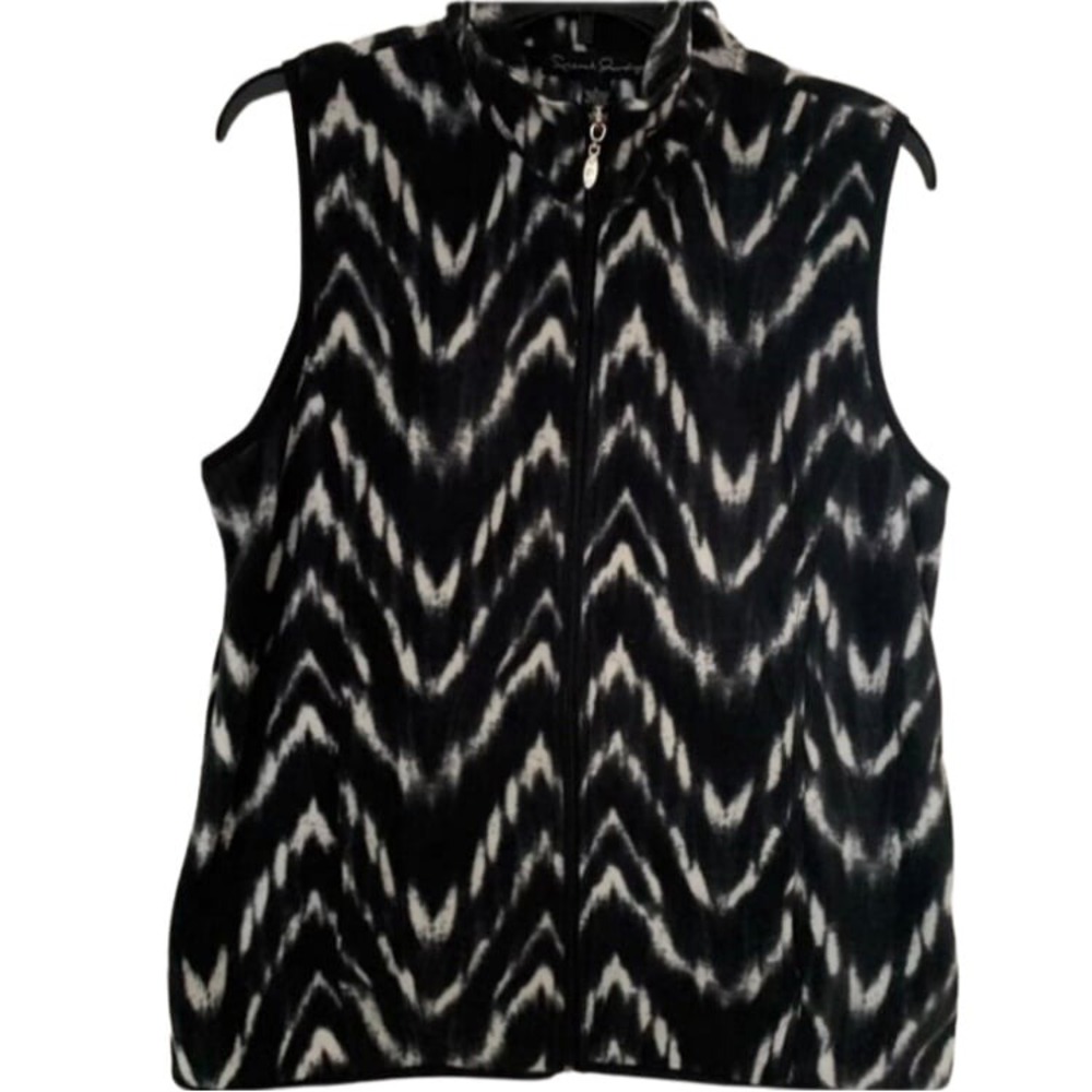 French Laundry Women's Zipper Vest Sz L Black White